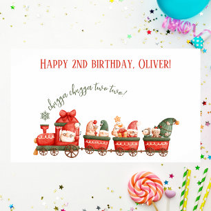 Train 2nd Birthday Watercolor Santa Party Express  Poster