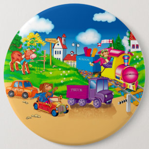 train and car 6 cm round badge