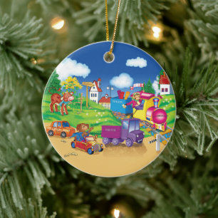 train and car ceramic tree decoration