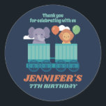 Train and Cute Animals Kids Birthday Party Favour Classic Round Sticker<br><div class="desc">Cute party favours for kids,  boys or girls who train and railway. Perfect for kids birthday party,  party favours and thank you label. You can also customise the text for baby shower or other occasion and party.</div>