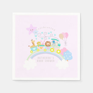 Train Animals Baby Pastel Pink Napkin