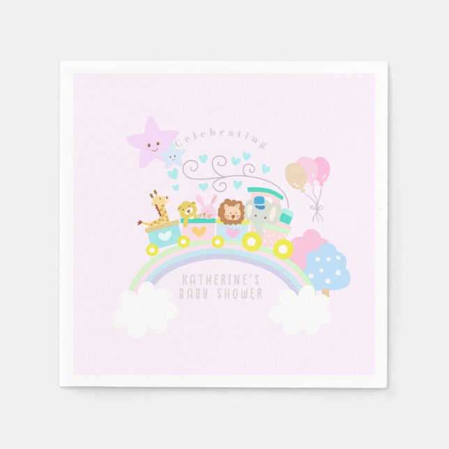 Train Animals Baby Pastel Pink Napkin (Front)