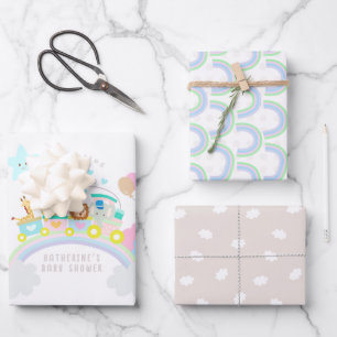 Train Animals Baby White Wrapping Paper Sheet