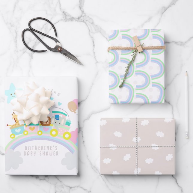 Train Animals Baby White Wrapping Paper Sheet (Front)