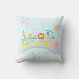 Train Animals Blue Cushion