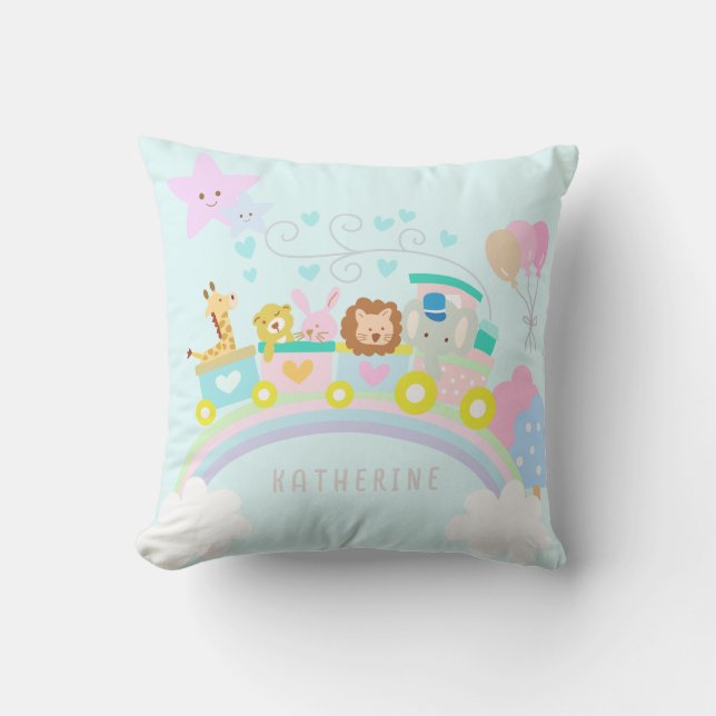 Train Animals Blue Cushion (Front)