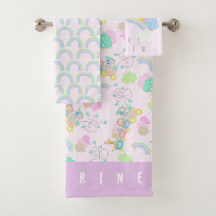 Train Animals Pink Baby Blanket Bath Towel Set