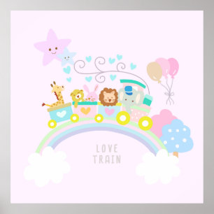 Train Animals Pink Poster