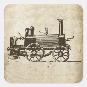 Train Antique Toy Steam Train Engine Square Sticker