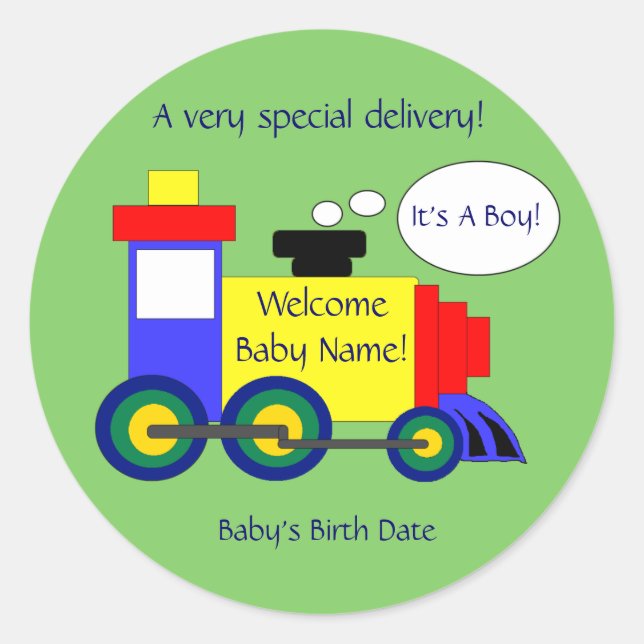 Train Birth Announcement Sticker (Front)