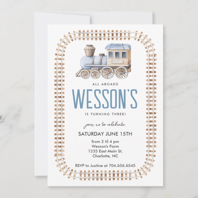 Train Birthday, All aboard Birthday Invitation  (Front)