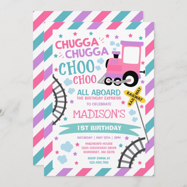 Train Birthday Invite Chugga Chugga Choo Choo (Front/Back)