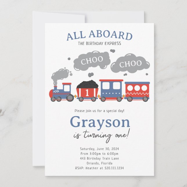 Train Birthday Party Choo Choo Invitation (Front)