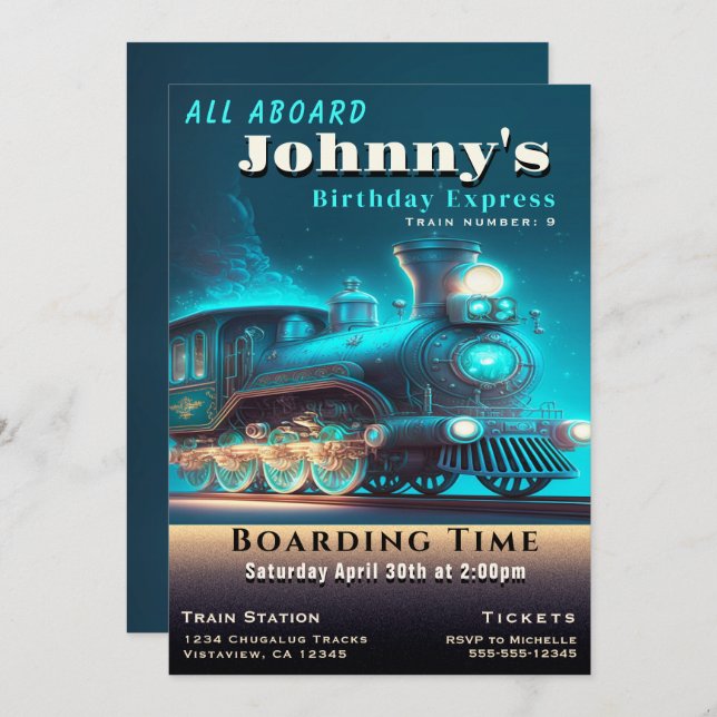 Train Birthday Party Invitation (Front/Back)