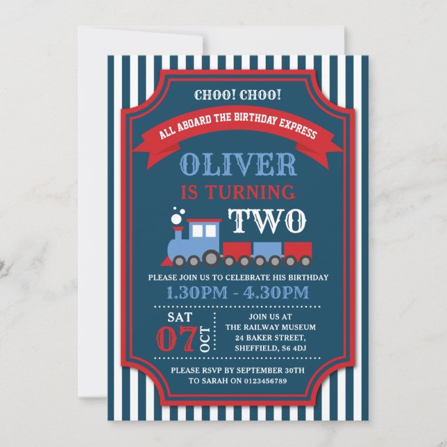 Train birthday party invitation (Front)