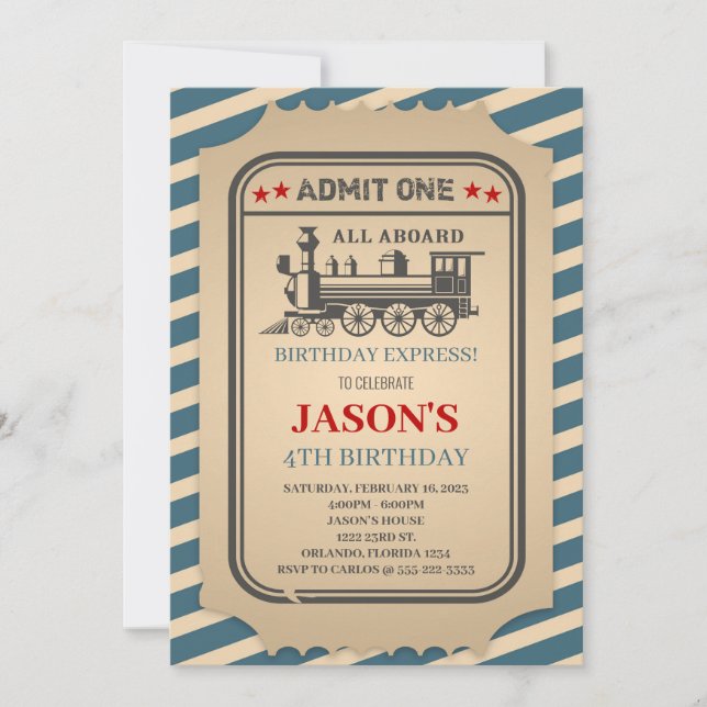 Train Birthday Party Invitation (Front)