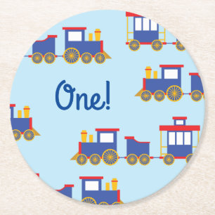 Train Birthday Party Round Paper Coaster