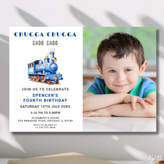 Train Birthday Photo Invitation Train
