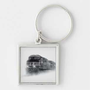 Train Black and White train tracks Key Ring