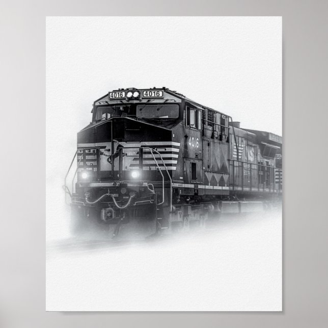 Train Black and White train tracks Poster (Front)