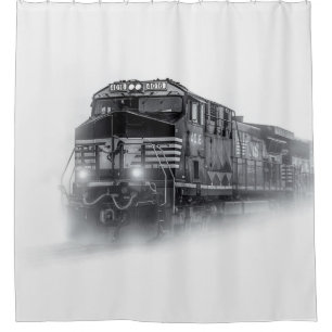 Train Black and White train tracks Shower Curtain
