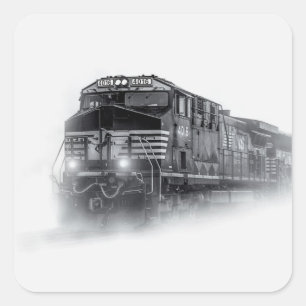 Train Black and White train tracks Square Sticker