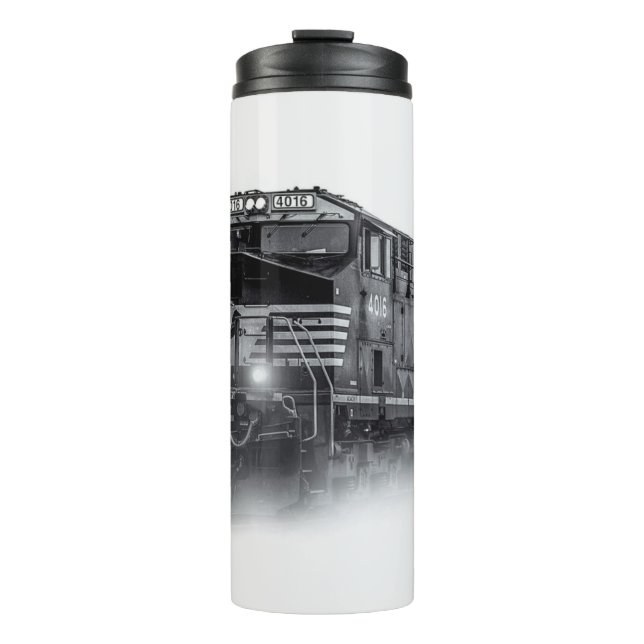 Train Black and White train tracks Thermal Tumbler (Front)
