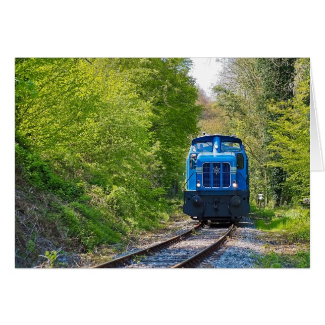 Train Blue Locomotive Countryside Photo Note (Front Horizontal)