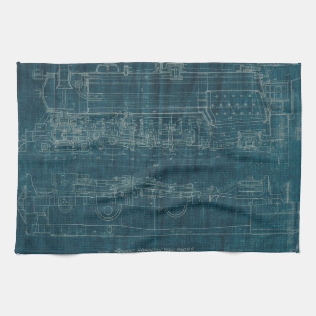 Train Blueprint I Tea Towel (Horizontal)