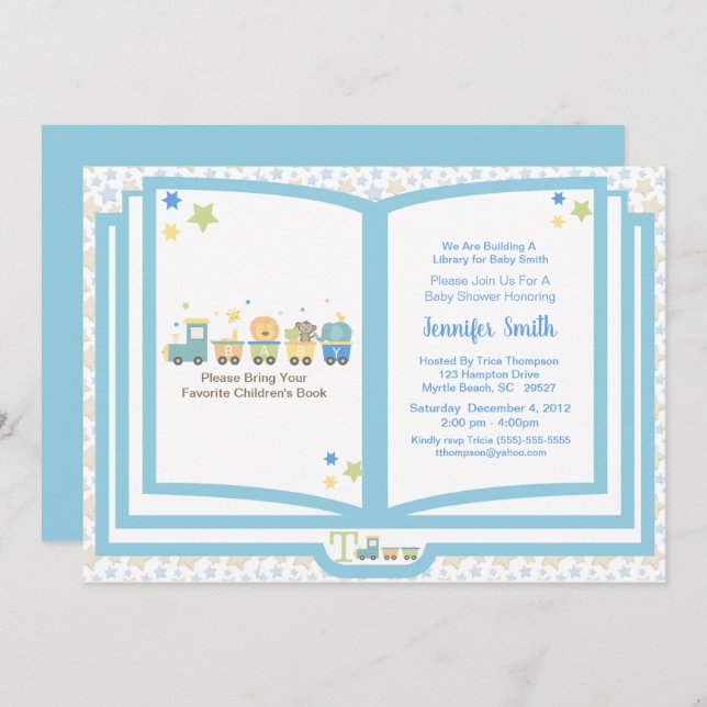 Train Book Theme Boys Baby Shower   Invitation (Front/Back)