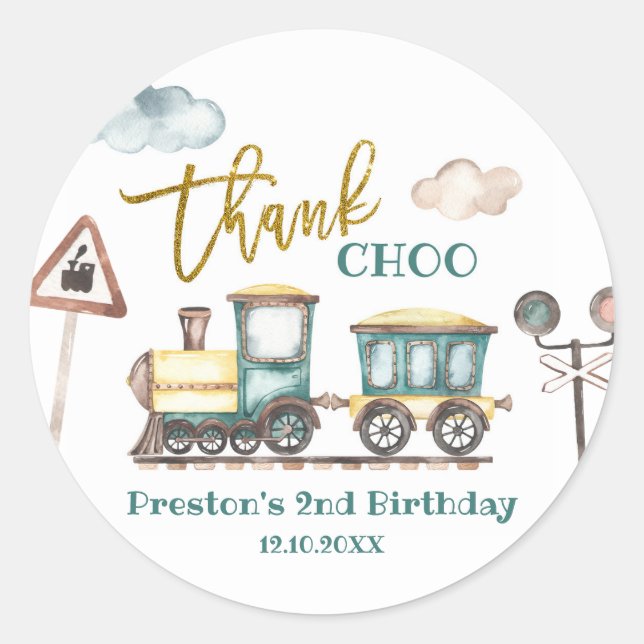 Train Boy Birthday Thank You Sticker (Front)