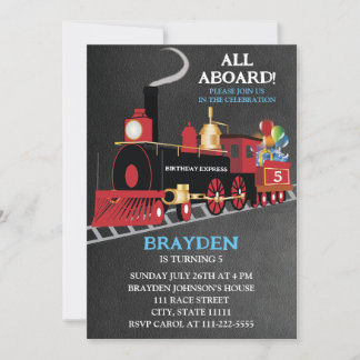 Train Children's Birthday Chalkboard Invitation