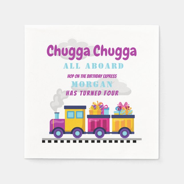 Train Chugga Choo Cartoon Any Age Birthday  Napkin (Front)