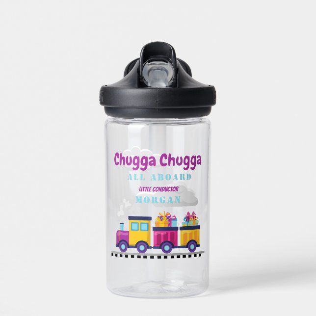 Train Chugga Choo Cartoon Any Age Birthday  Water Bottle (Front)