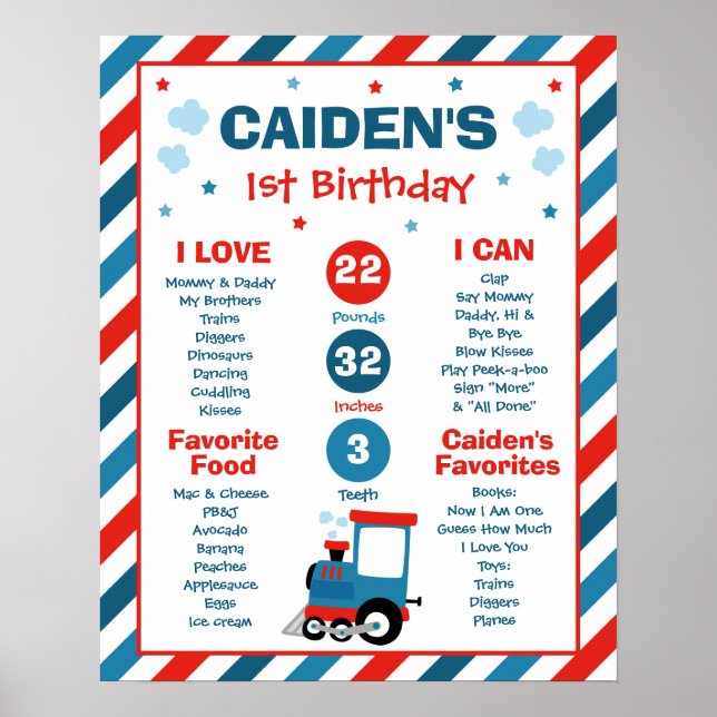 Train Chugga Chugga 1st Birthday Party Milestone Poster (Front)