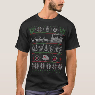 Train Conductor Locomotive Pulled by Reindeer Ugly T-Shirt