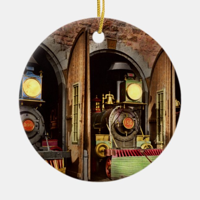 Train - Cow catching technology 1869 Ceramic Tree Decoration (Front)