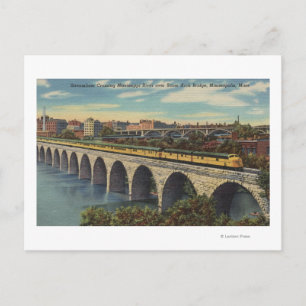 Train- Crossing Stone Arch Bridge Postcard