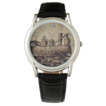 Train- Crown Protector Black Leather Watch
