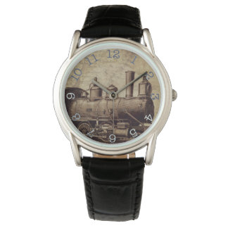 Train- Crown Protector Black Leather Watch