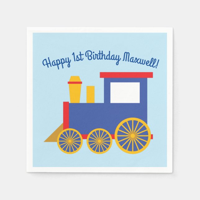Train Cute Choo-Choo 1st Birthday Party Theme Napkin (Front)