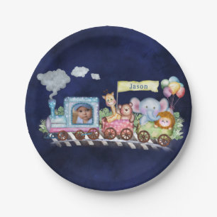Train cute photo watercolor paper plate