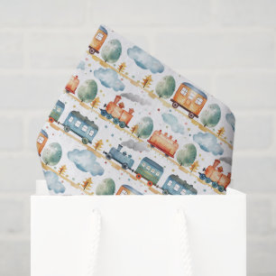 Train Decoupage Paper, Watercolor Locomotive Tissue Paper