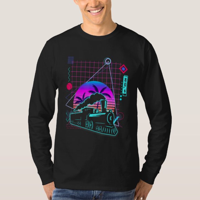 Train Driver Aesthetic Vaporwave 80s Style Trains T-Shirt (Front)