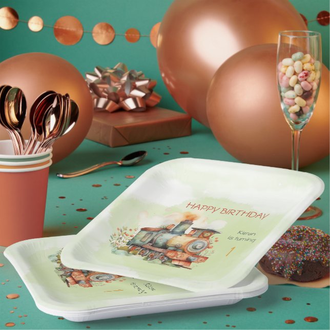 Train Engine Boy 1st. Birthday Paper Plate (Multi)