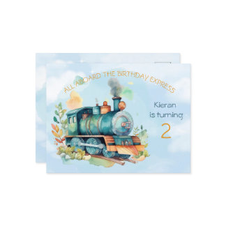 Train Engine Boy 2nd. Birthday Invitation postcard