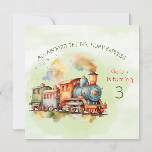 Train Engine Boy 3rd. Birthday Invitation  (Front)