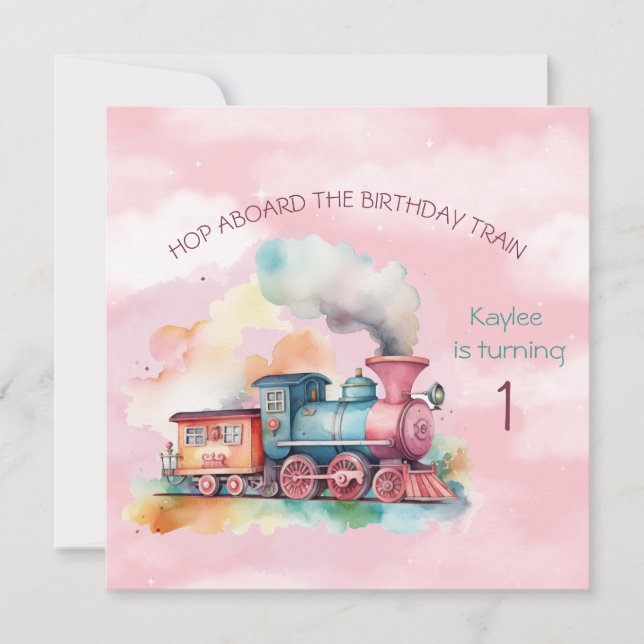 Train Engine Girl 1st Birthday Invitation  (Front)