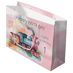 Train Engine Girl 1st Birthday Large Gift Bag
