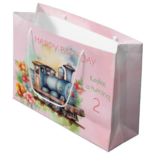 Train Engine Girl 2nd Birthday  Large Gift Bag